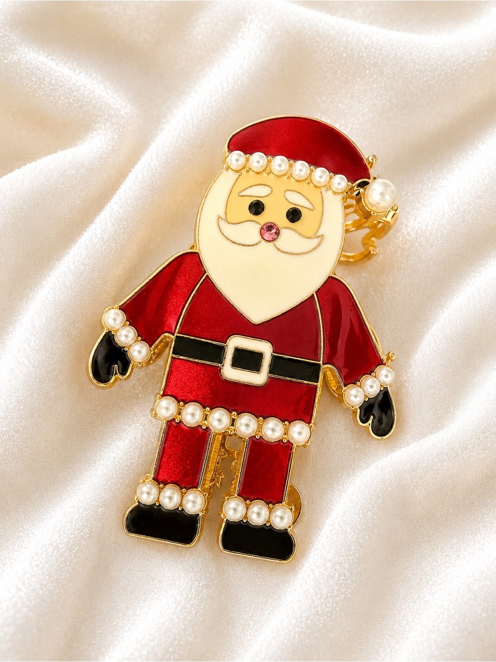 Festive Red Santa Claus Enamel Clip-On Toy Accessory